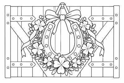 Lucky horseshoe with shamrocks coloring page