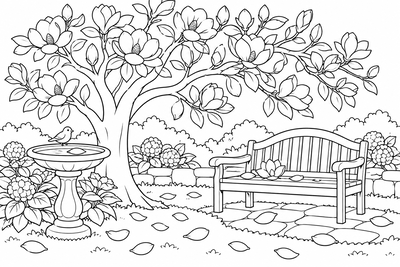 Magnolia tree in bloom coloring page