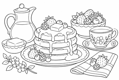 Maple syrup pancakes coloring page