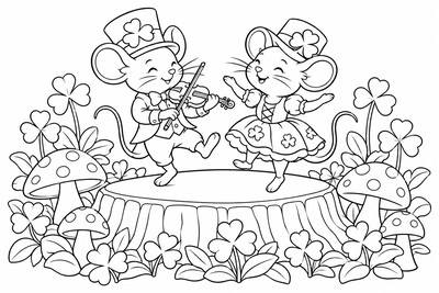 Mice dancing a St. Patrick's jig coloring page
