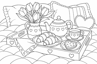 Mother's Day breakfast tray coloring page