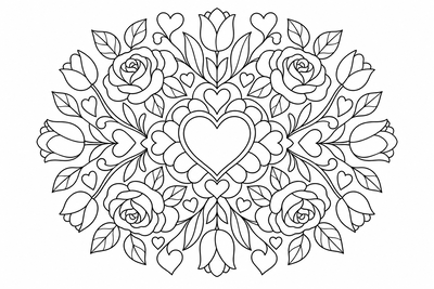 Mother's Day flower heart mandala coloring page