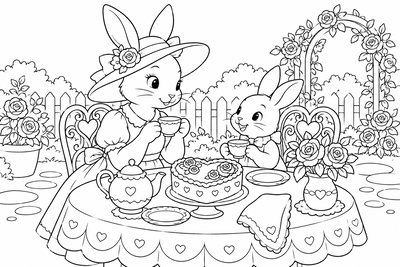 Mother's Day tea for two coloring page