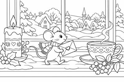 Mouse with a Valentine envelope coloring page