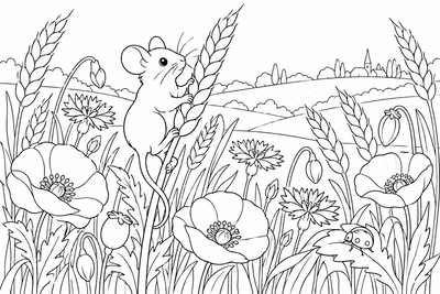 Mouse in the wheat field coloring page