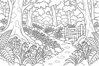 Path through the bluebell woods coloring page