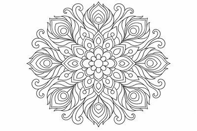 Peacock feather mandala coloring page