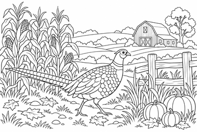 Pheasant in the autumn field coloring page