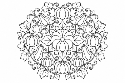 Pumpkin and gourd mandala coloring page