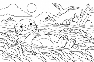 Sea otter in the kelp coloring page
