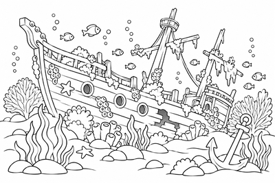 Shipwreck coral reef coloring page