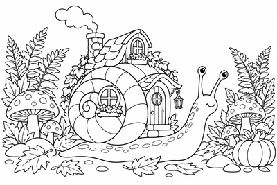 Snail with a tiny house coloring page