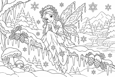 Snow fairy in the forest coloring page
