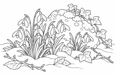 Snowdrops in the snow coloring page