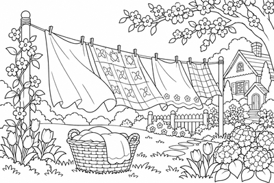 Spring laundry line coloring page