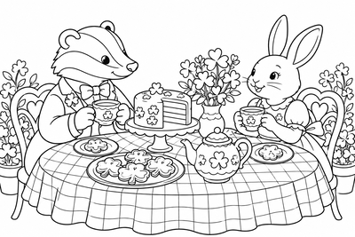 St. Patrick's Day tea party coloring page
