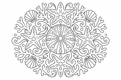 Starfish and coral mandala coloring page