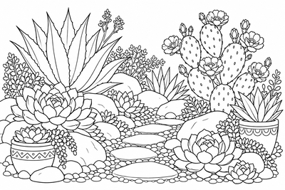Succulent rock garden coloring page