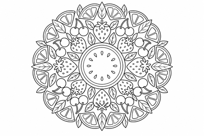 Summer fruit mandala coloring page