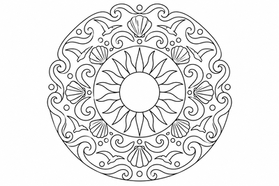 Sun and wave mandala coloring page