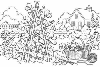 Sweet peas on a trellis coloring page