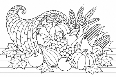 Thanksgiving cornucopia coloring page