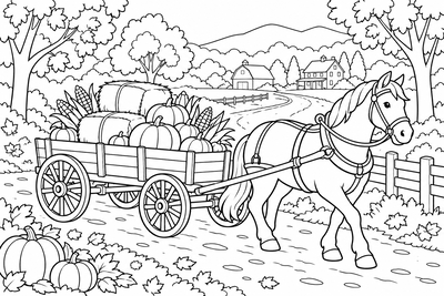 Thanksgiving hay wagon coloring page