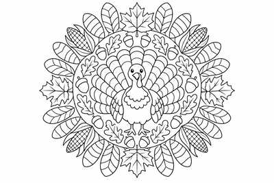 Thanksgiving turkey mandala coloring page