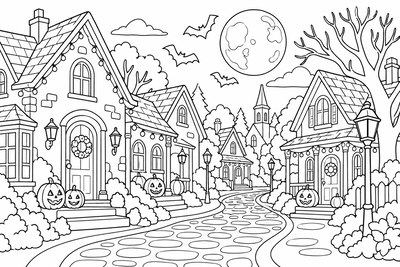 Trick-or-treat street coloring page