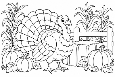 Turkey on the farm coloring page