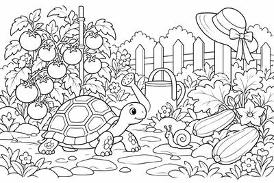 Turtle in the vegetable garden coloring page
