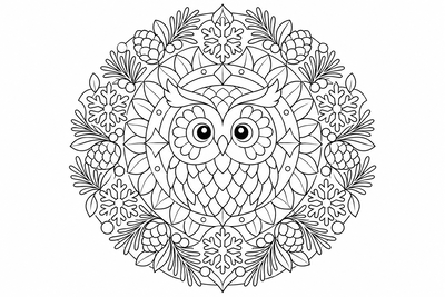 Winter owl mandala coloring page