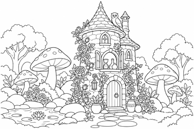 Wizard's tower with roses coloring page